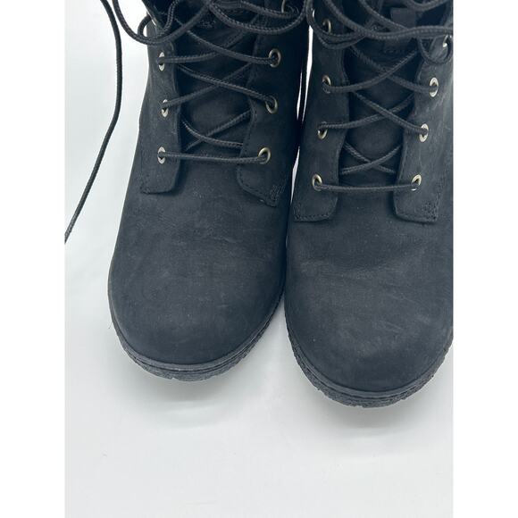 Timberland Women's Glancy Black Mid Lace-Up Heel Boots Size 8.5 OrthoLite Chunky - Picture 3 of 11